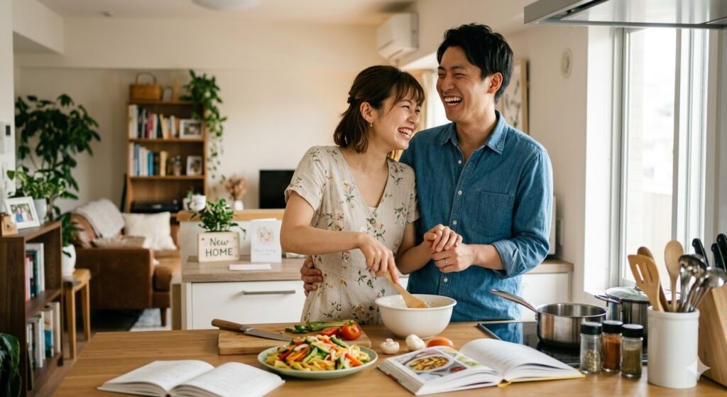結婚生活を満喫している楽しそうな夫婦の画像